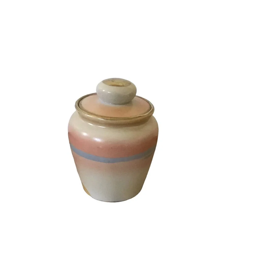 Vintage Noritake Hand Painted Palm Trees Jar With Lid Humidor 5 1/2